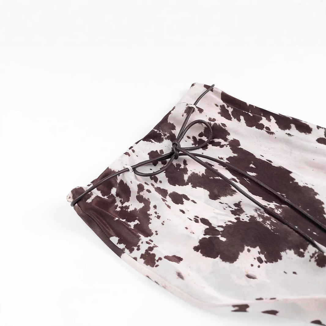 New Animal Print Satin Blouse And Skirt Set For Women