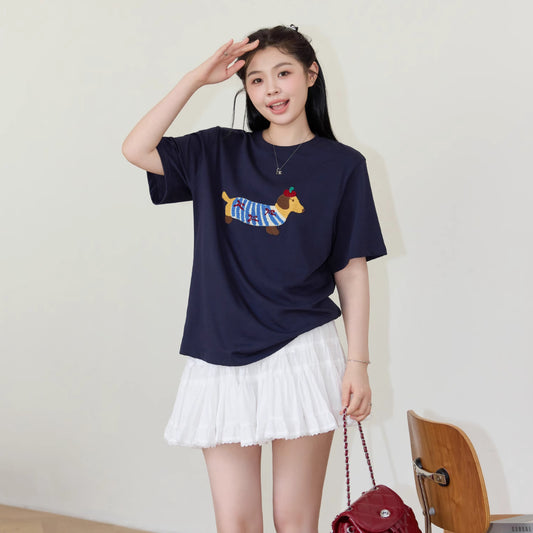 Loose Plus Size Sausage Dog Short Sleeve T-shirt