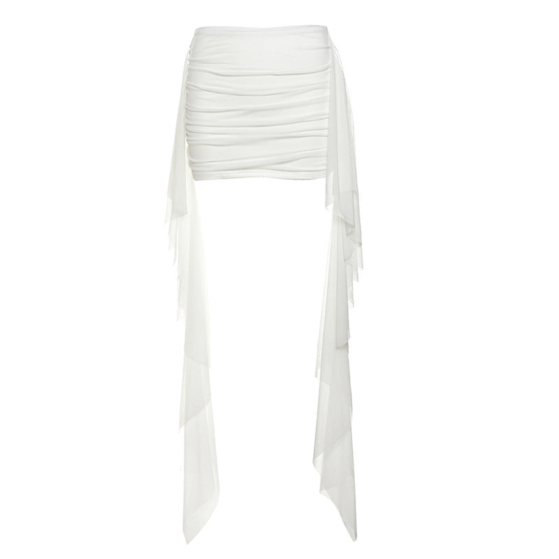Women's Solid Color Slim Wrap Bustier Vest High Waist Skirt Set