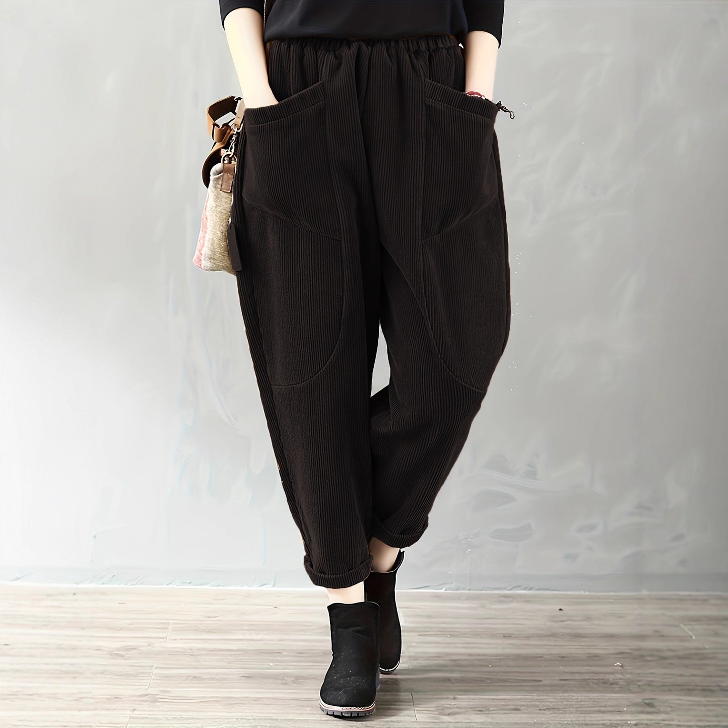 Autumn And Winter Elastic Waist Large Size Fashion Corduroy Loose Pants