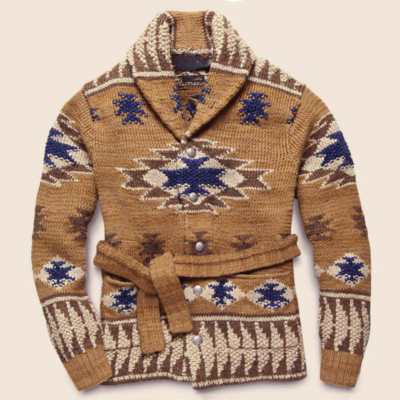 Heavy Industry Brocade Autumn And Winter Thickening Cardigan Lace-up Sweater Coat