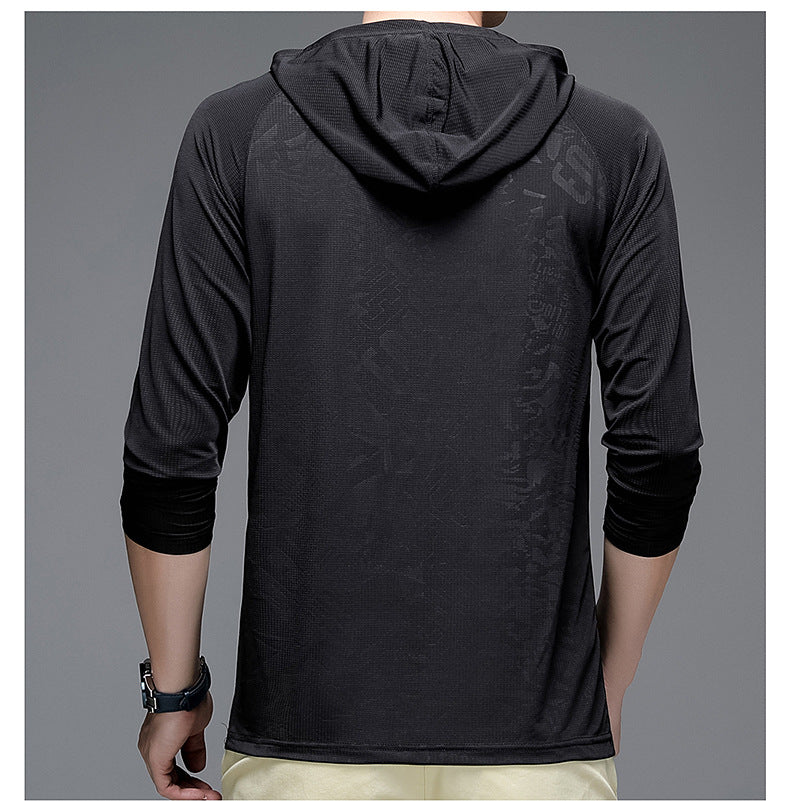 Ice Silk Long Sleeved T-shirt Men's Hooded Base Coat