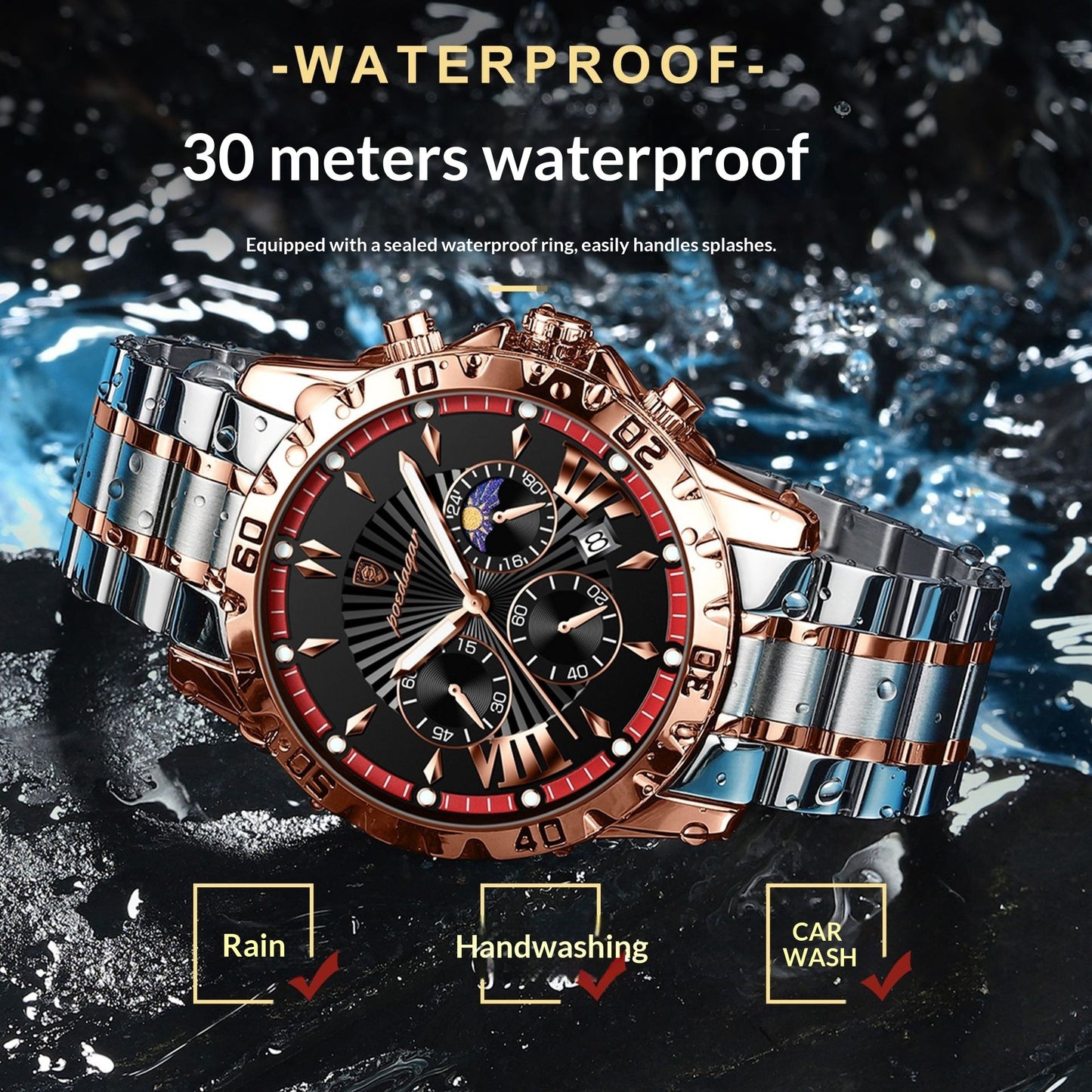 Waterproof Multifunction Sporty Mens Watch