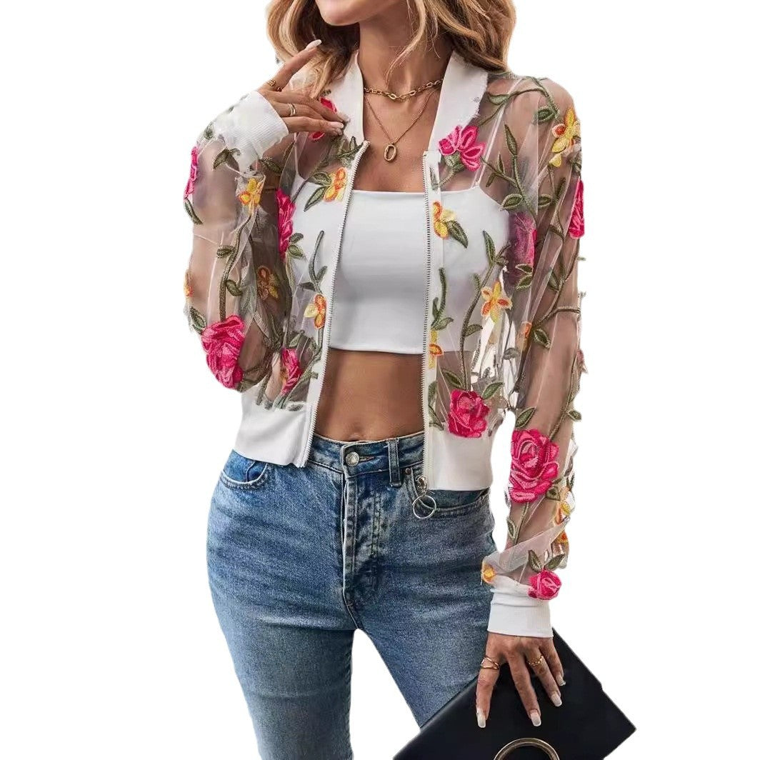 Fashionable Lace Mesh Jacket With A Stylish Hollowed-out Design