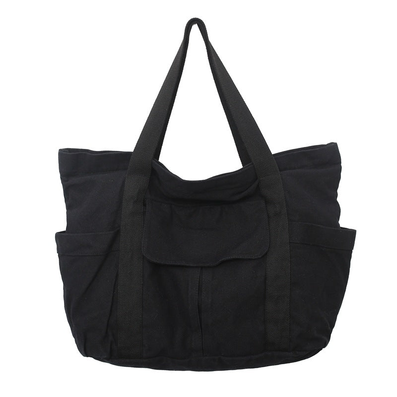 Japanese Large Capacity Solid Canvas Shoulder Bag Tote
