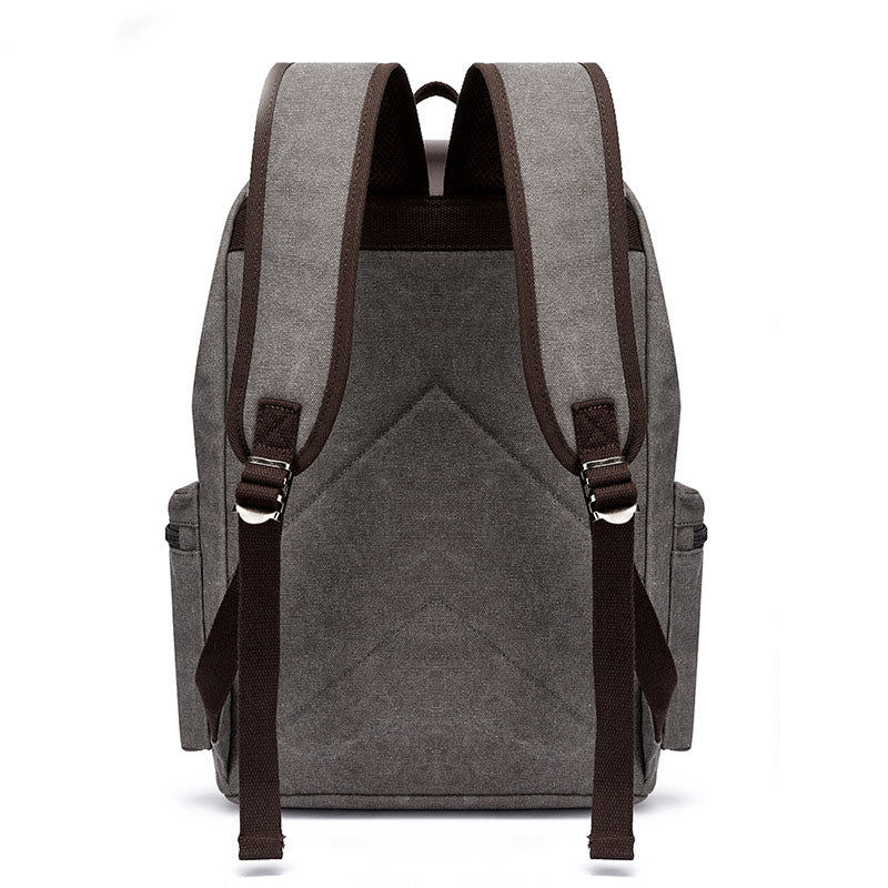 Casual Canvas Backpack Men's Business Laptop Bag With Buckle Drawstring Design