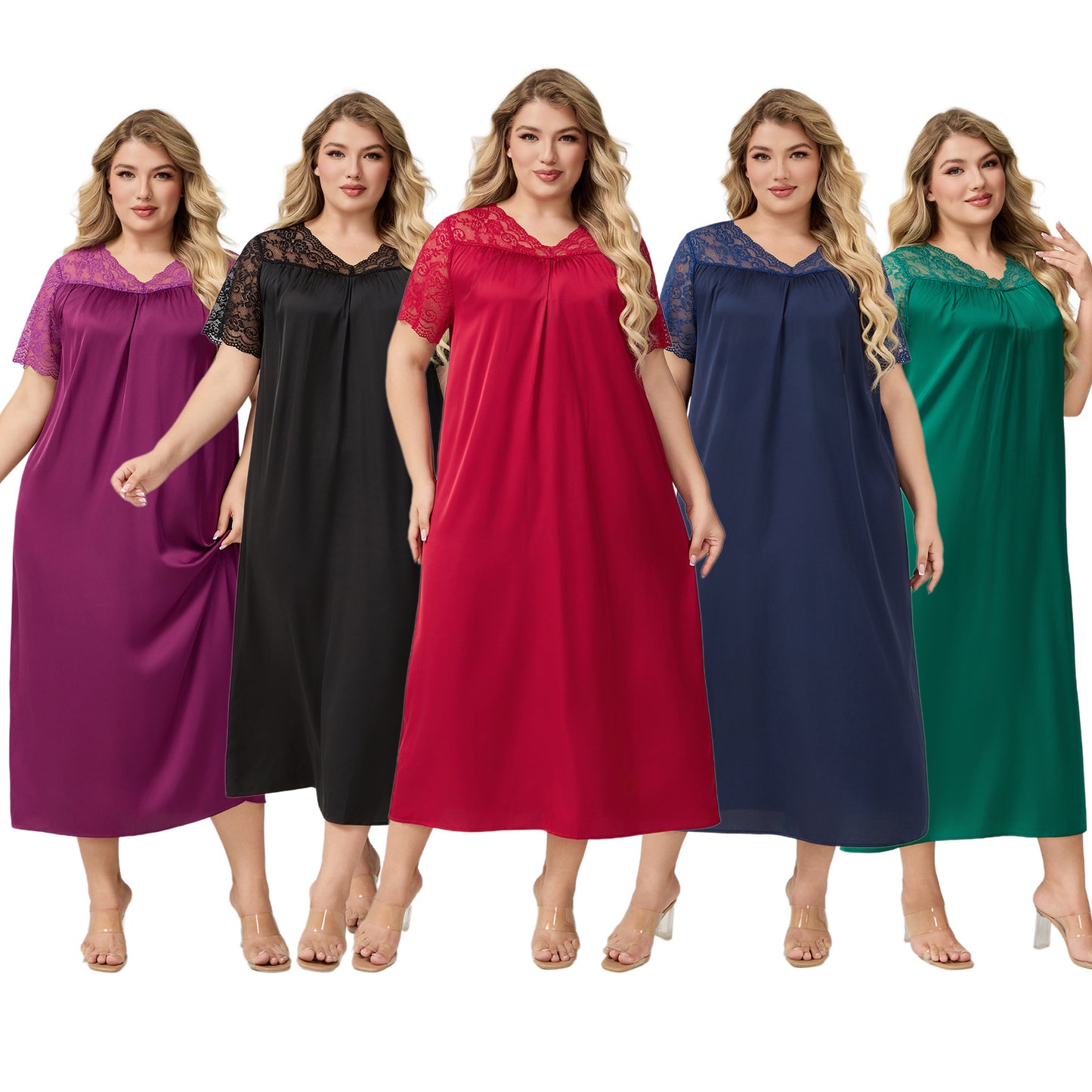 Womens Ice Silk Short-Sleeve Loose Casual Loungewear Dress