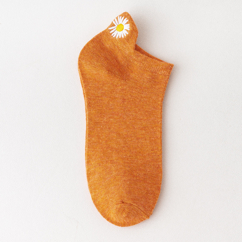 Solid Color Embroidery Simple All-match Korean Fashion Short Tube Cotton Socks