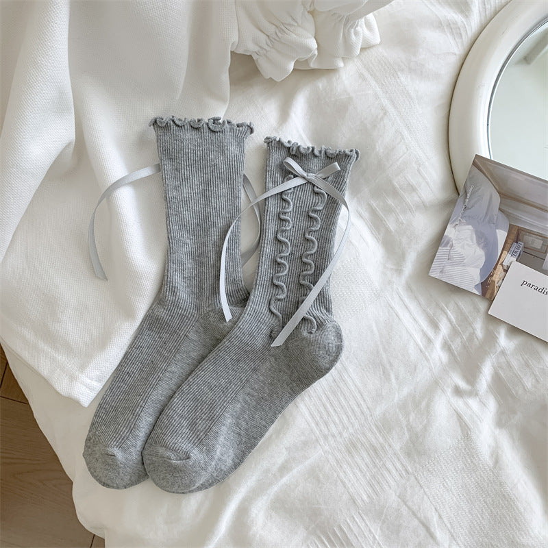 Jk Girly Style side træører sløjfer bånd kvindelige mellemrørssokker