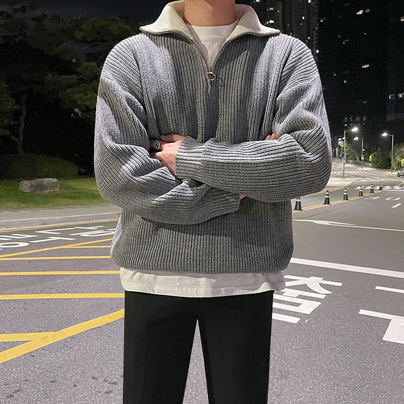 Men's Loose Half Zipper Casual Sweater Coat