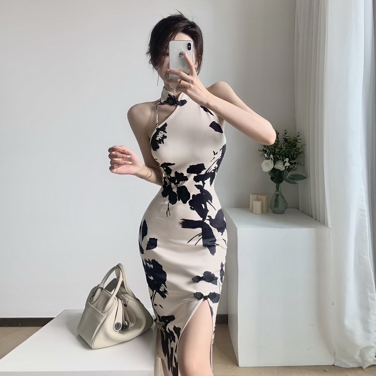 French Vintage Elegant Slim Fit Printed Hip Wrap Skirt
