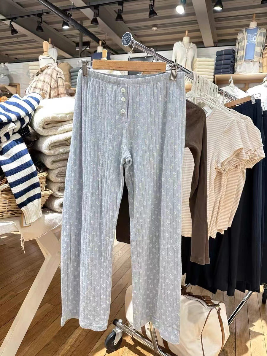 New Elastic Waist Bear Print Loose All-match Home Straight-leg Trousers