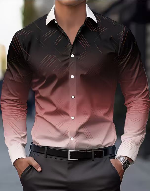 Men's Slim-Fit Long-Sleeve Shirt With Linear Print