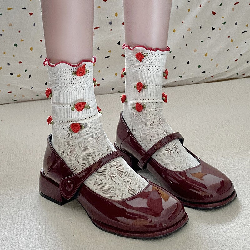 Womens Shallow Simple French-Style Retro Chunky-Heel Pumps