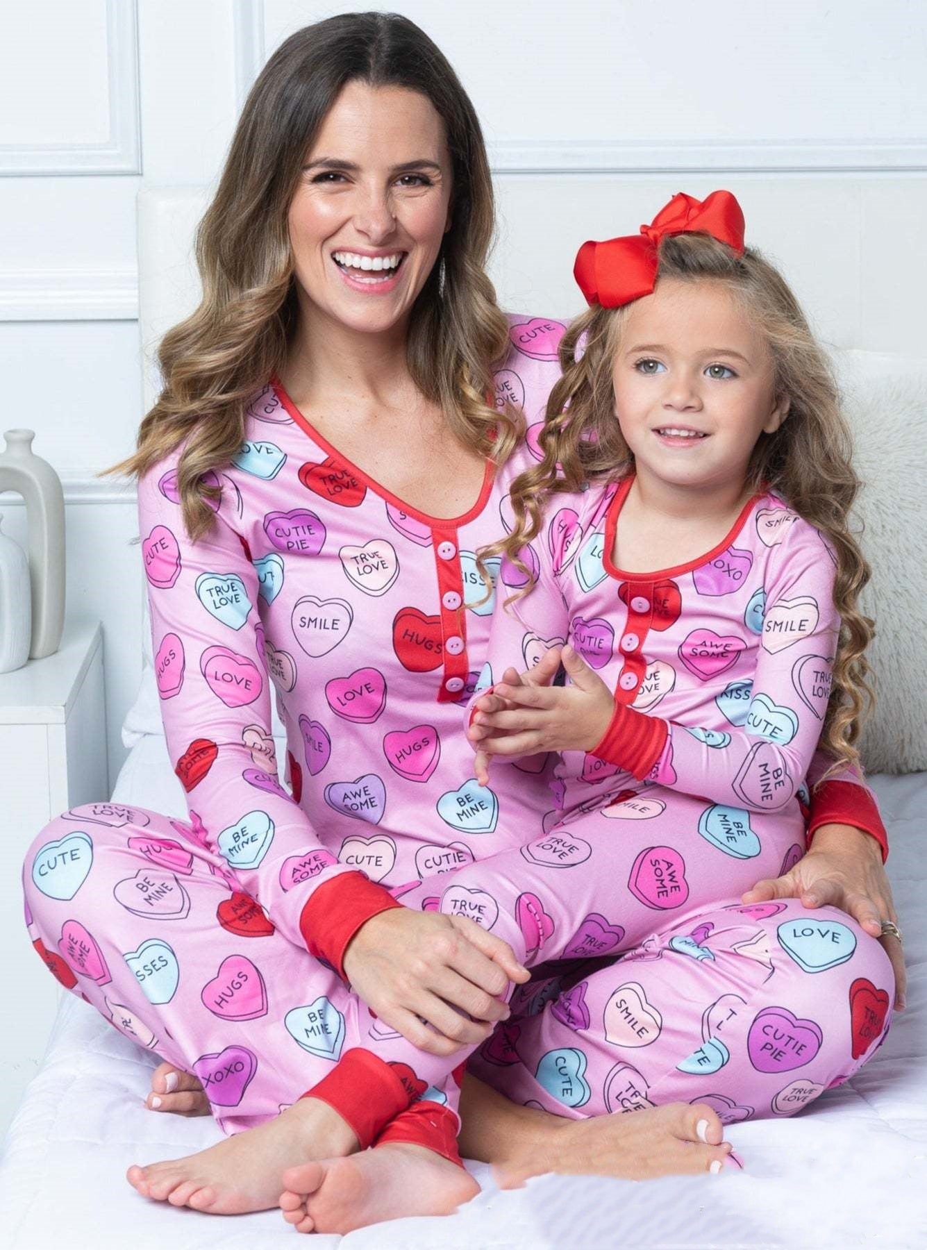 Skønhedstøj Valentinsdag Hjerteprint Fritidspyjamas Pyjamas Forældre-barn-sæt