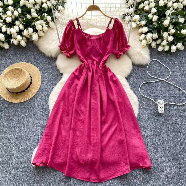 Sweet Designer-style Cutout Halterneck Off-shoulder Dress
