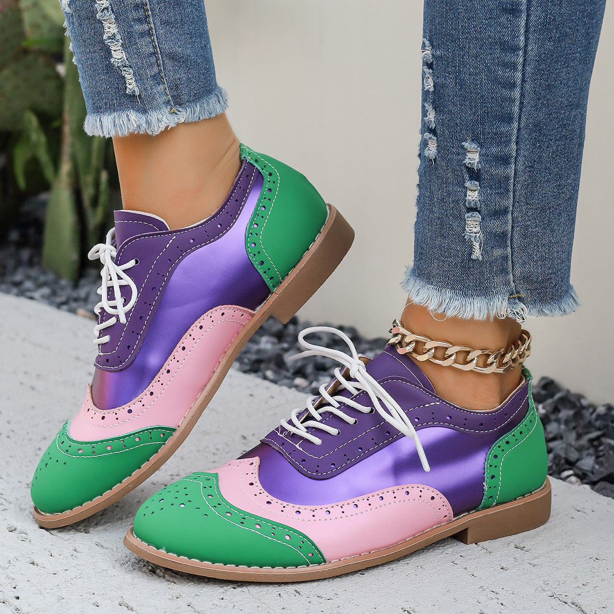 Flat Sneakers Wear-resistant Casual Low-top Lace-up Round Toe Single Shoes