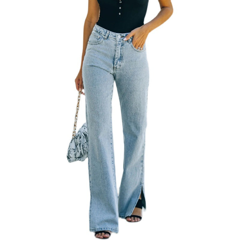Fashion Trousers With Slits And Mopping The Floor