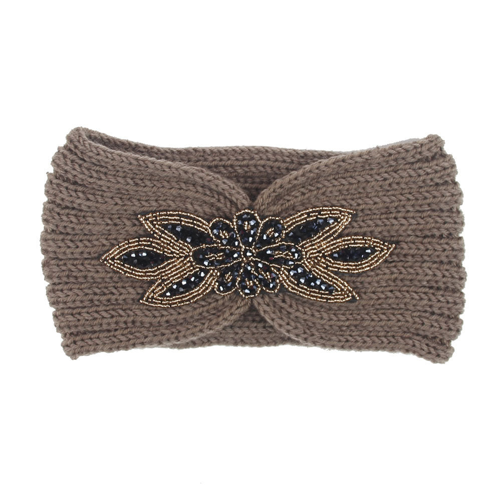Hair Band With Hexagonal Diamond Sticking Knit Woolen Head