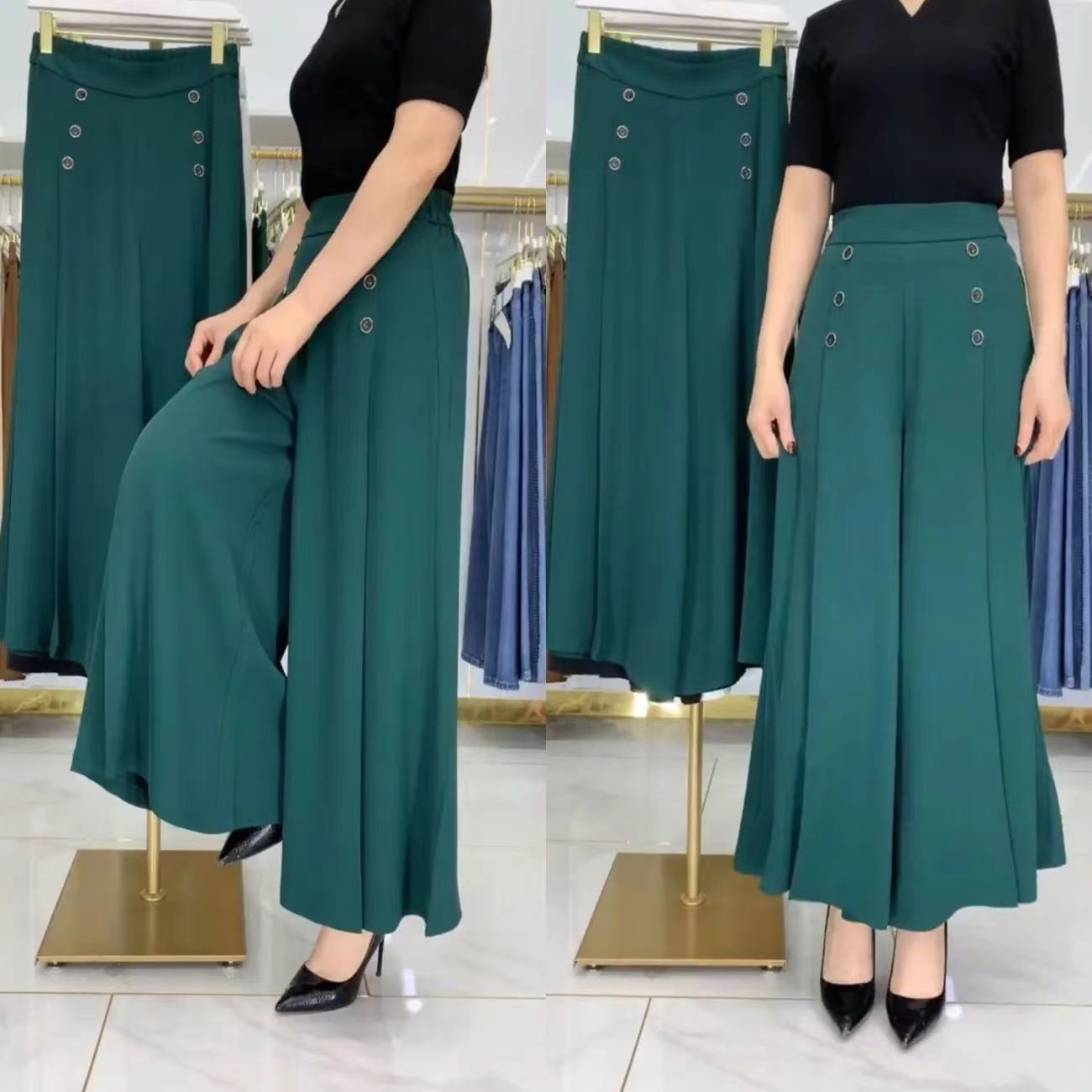 Slim Middle-aged Women's Trousers With Nine-quarter Skirt