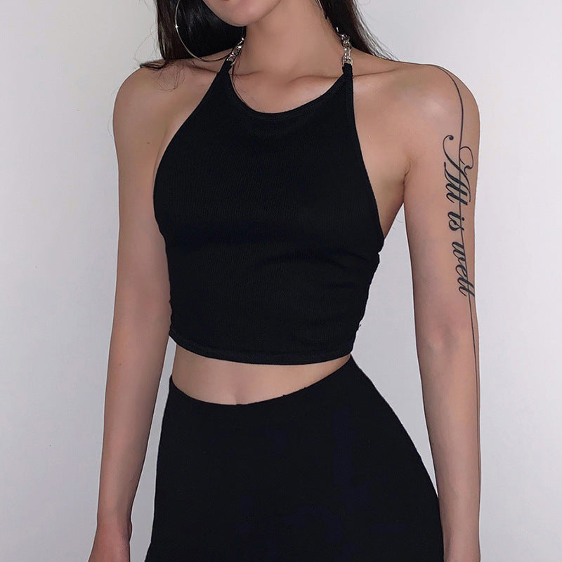 Nyankommen tanktop til kvinder med jernkæde, slim pasform, åben ryg og halterneck