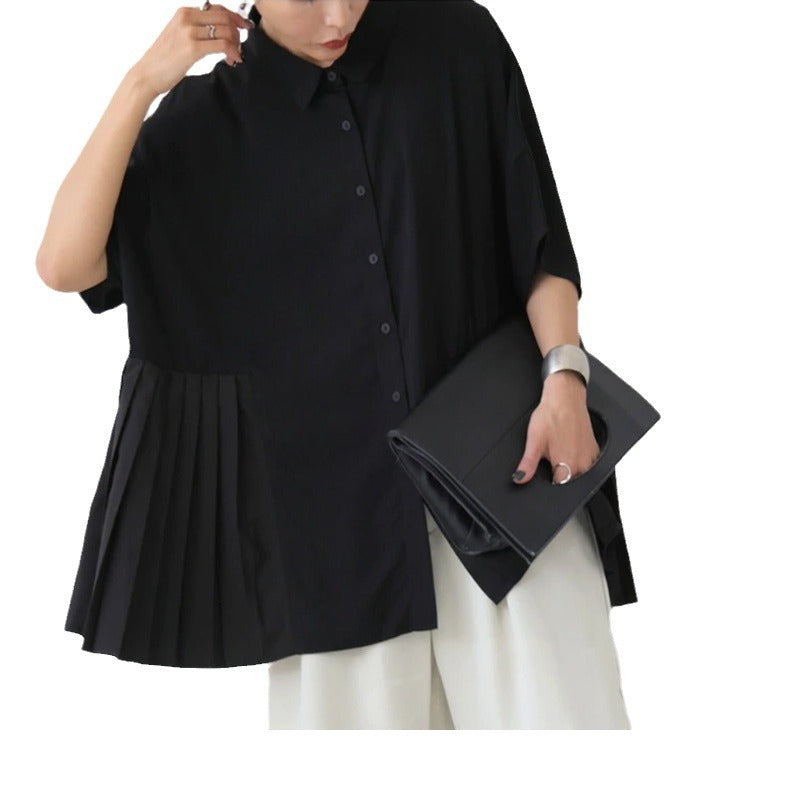 Batwing Sleeve Single-breasted Pleated Shirt