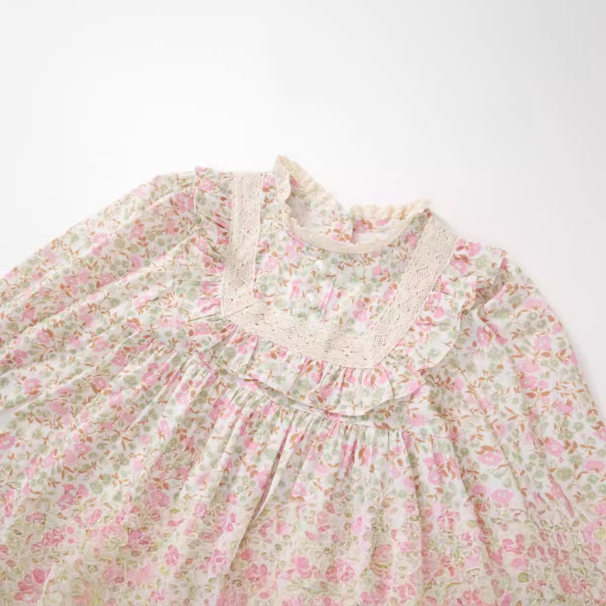 Girls' Floral Dress Garden Style Mori Style Lace Puff Sleeve Princess Dress