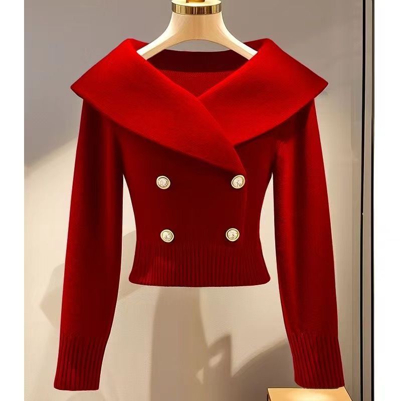 Women's Polyester Lapel Slim Sweater Sweater