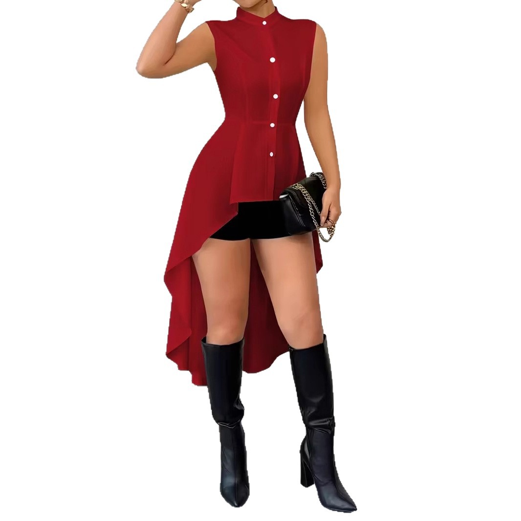 Irregular Hemline Long Shirt With A High-low Design