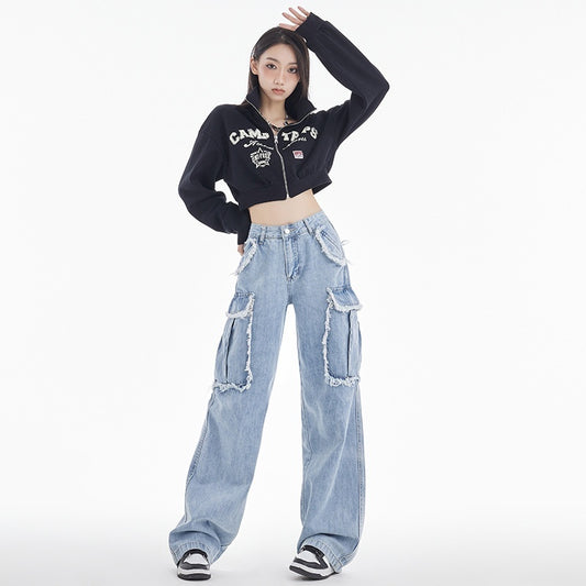 Plush Pocket Workwear Denim Wide Leg-bukser