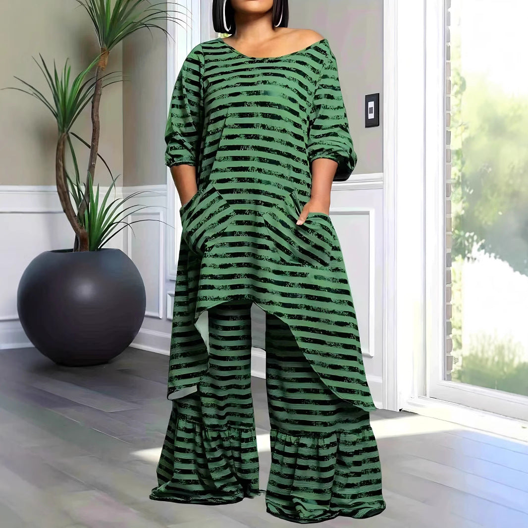 Women's Irregular Pleated Wide-Leg Pants Set