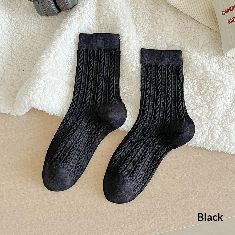 Womens Fleece-Lined Winter Cable-Knit Stockings