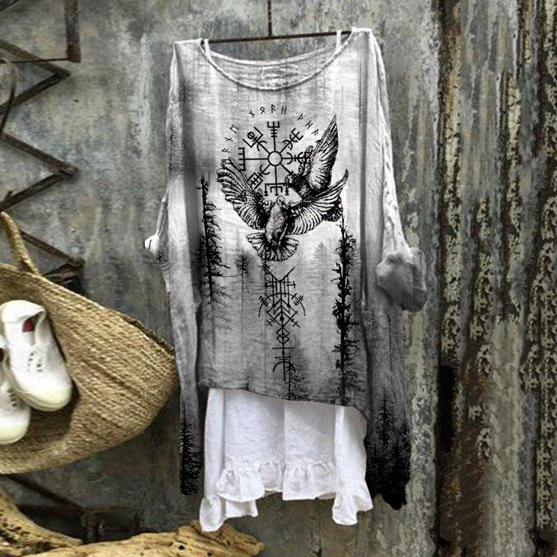 Womens Casual Long-sleeve Loose-fit Printed Top