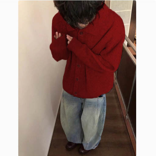 Autumn Winter Men's Wool Neck Knitted Cardigan Coat