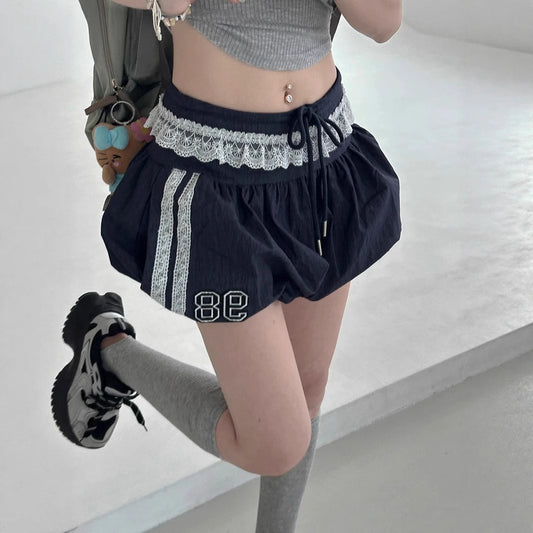 Personalized Hot Girl Low Waist Self-tie Lace Lace Splicing Skirt