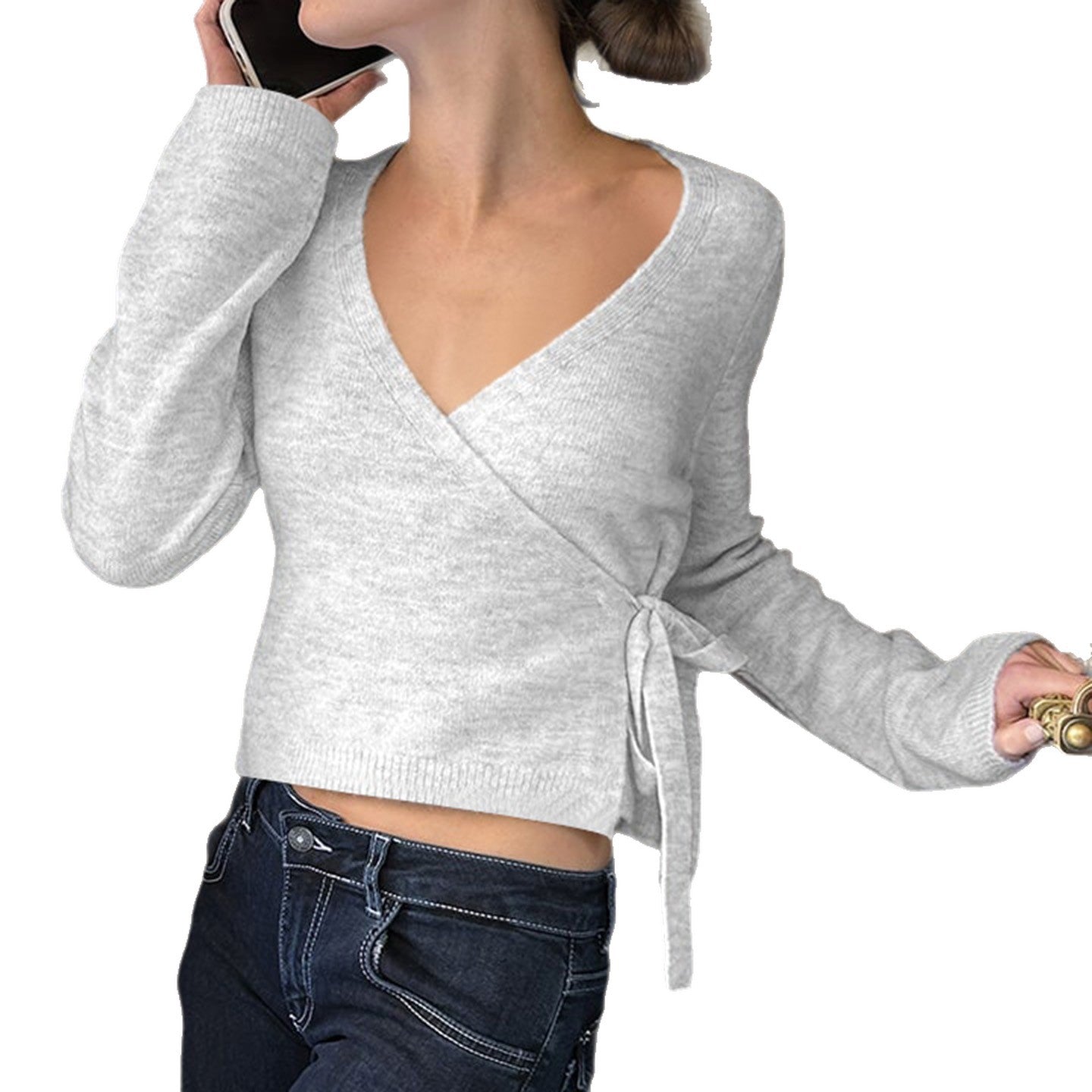 Cross V-neck Bottoming Lace-up Casual Sweater