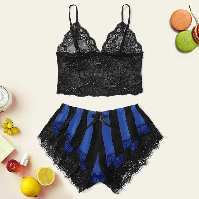 Women's Lace Home Striped Underwear Set