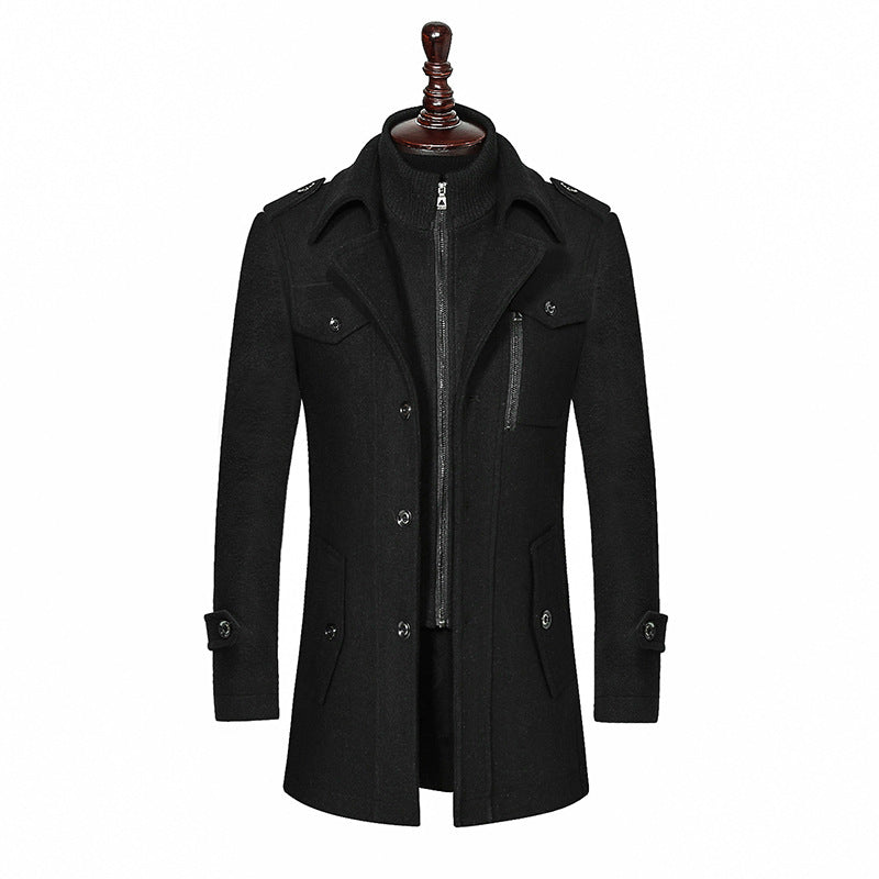 Fashion Double Collar Standard Wool Coat Men's Jacket