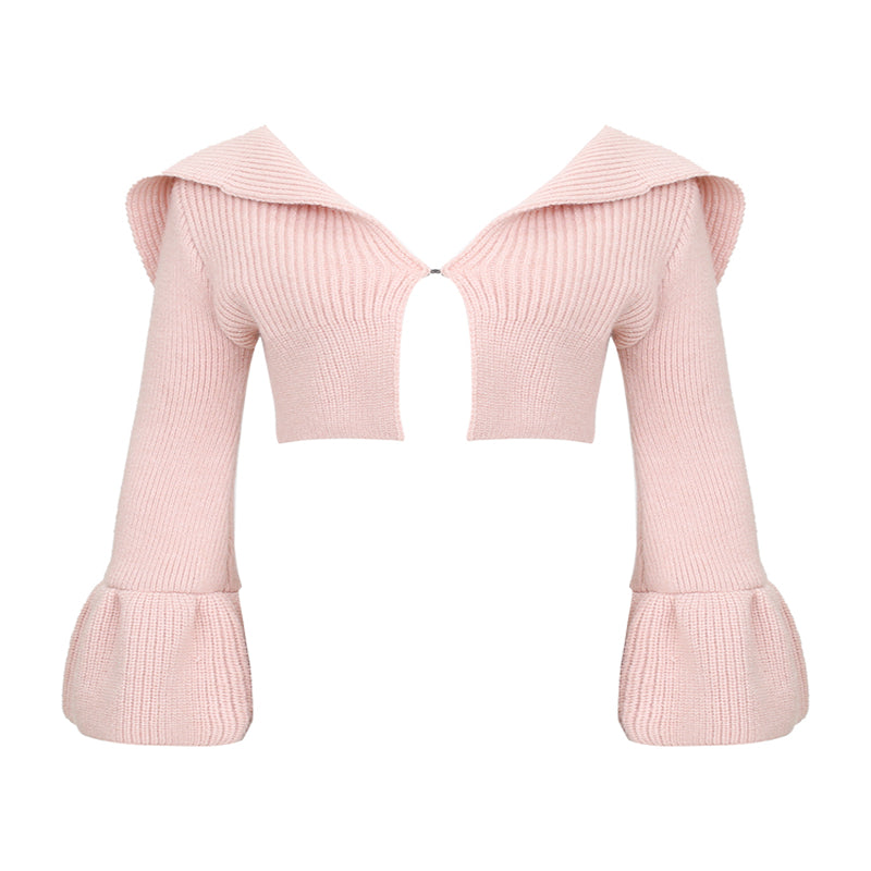 Romantisk revers langærmet sweater cardigan nederdelssæt til kvinder