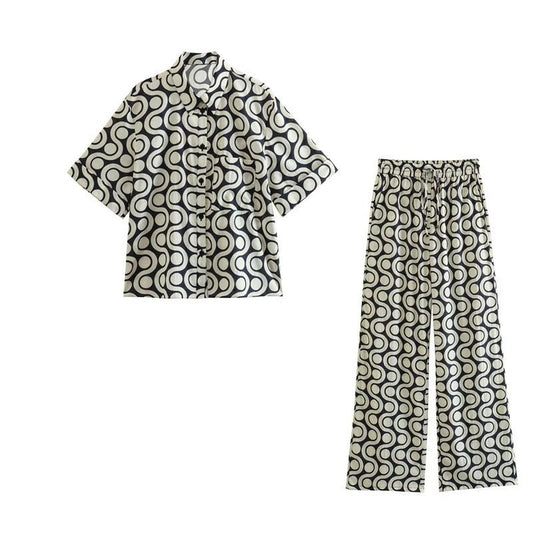 Cotton Short-sleeved Shirt With Pockets Casual Trousers