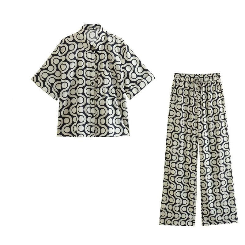 Cotton Short-sleeved Shirt With Pockets Casual Trousers