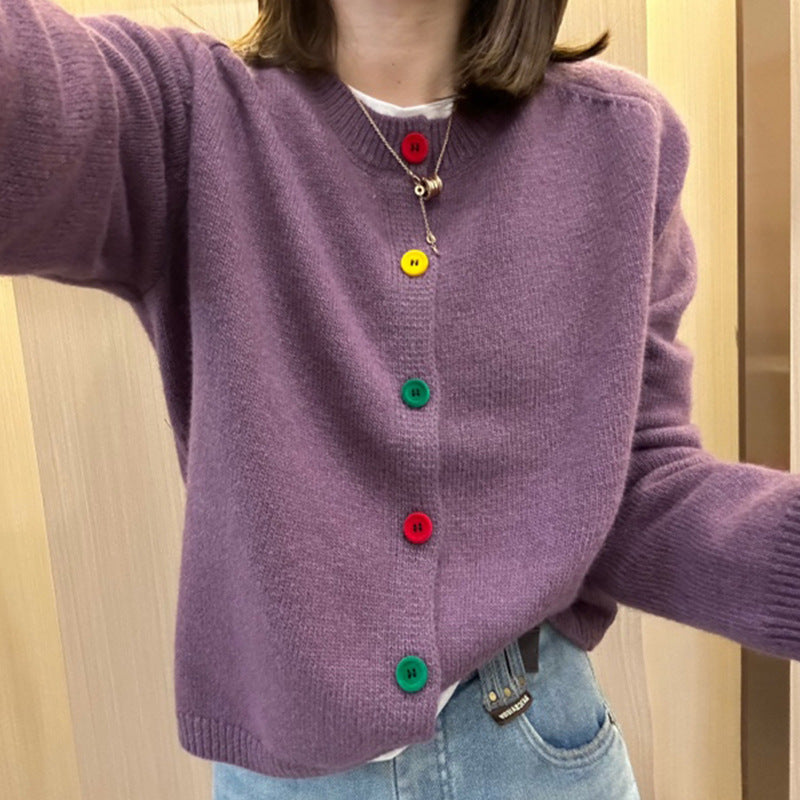 Korean-style Age-reducing Rainbow Single-breasted Round Neck
