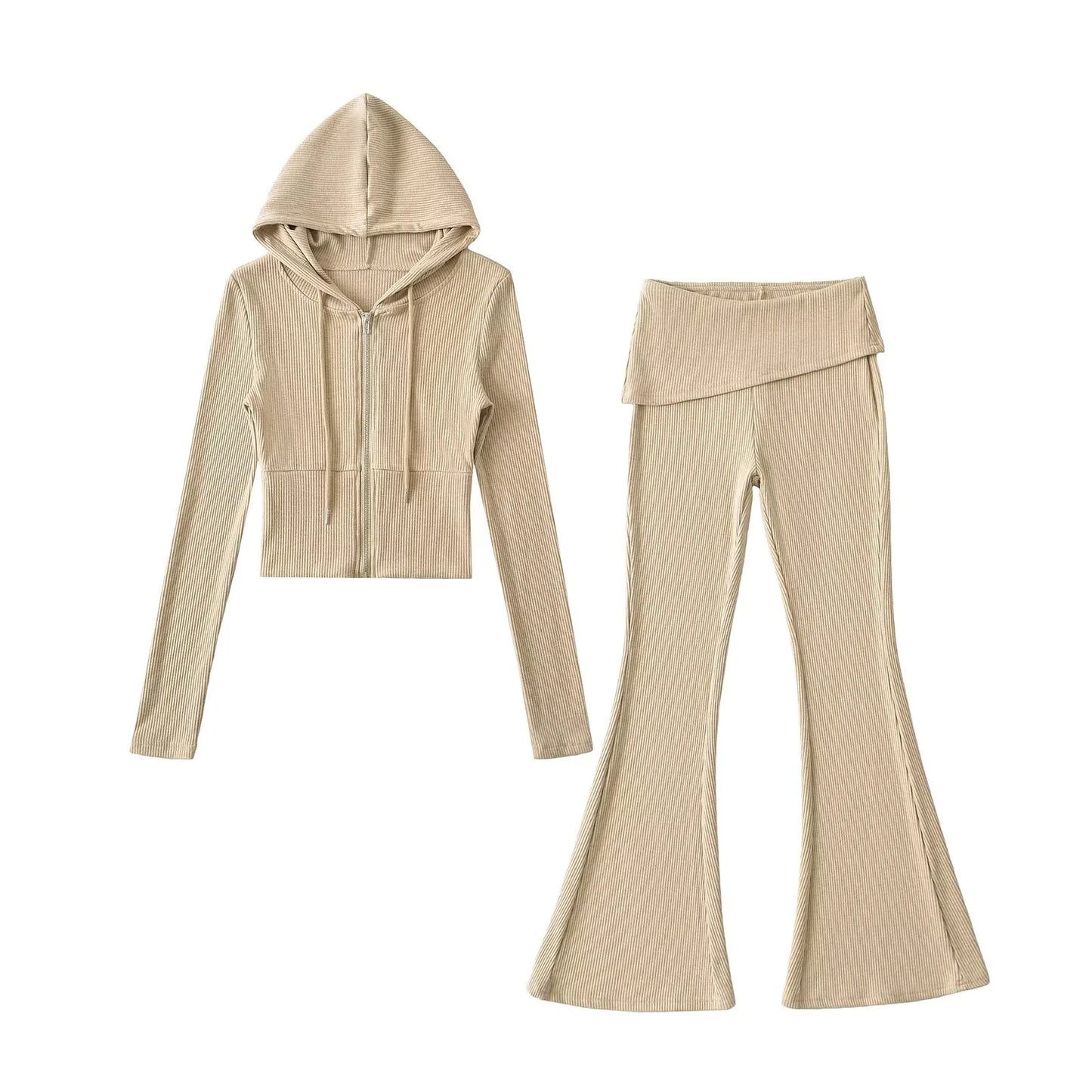 Sporty Casual Hooded Zip-up Waist-cinching Sweatshirt For A Slimming Effect