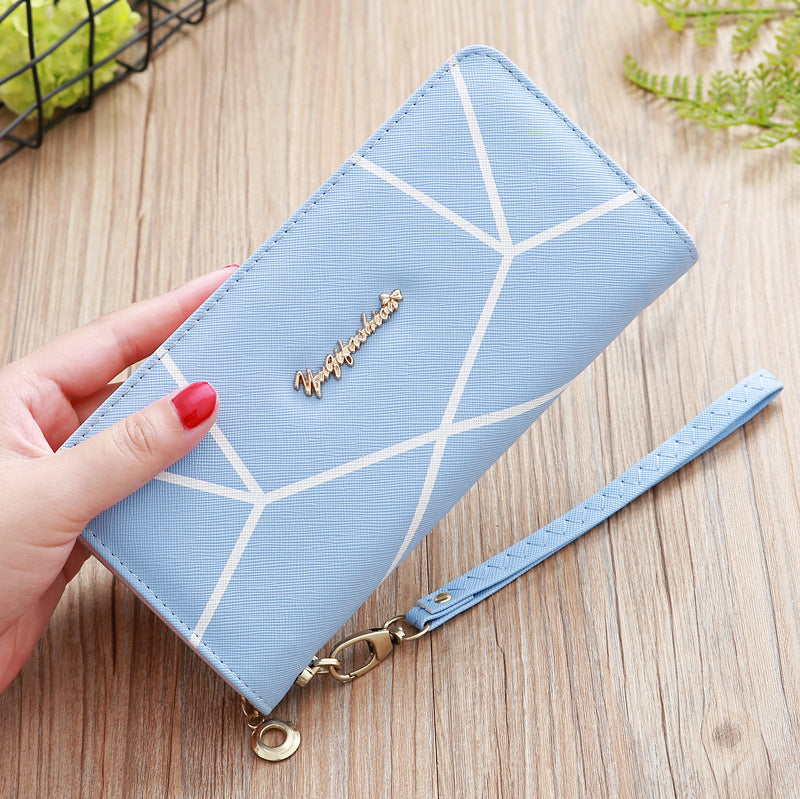 New Solid Cross Pattern Long Women's Wallet