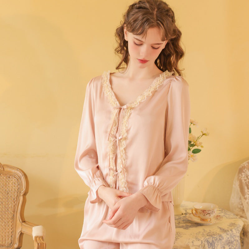 Womens SpringSummer New Royal-Style Short-Sleeve Two-Piece Loungewear Set