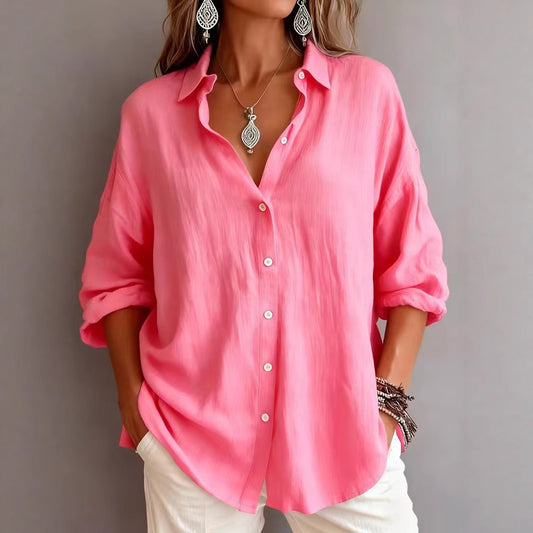 Fashionable Solid-color Long-sleeve Lapel Cardigan Shirt
