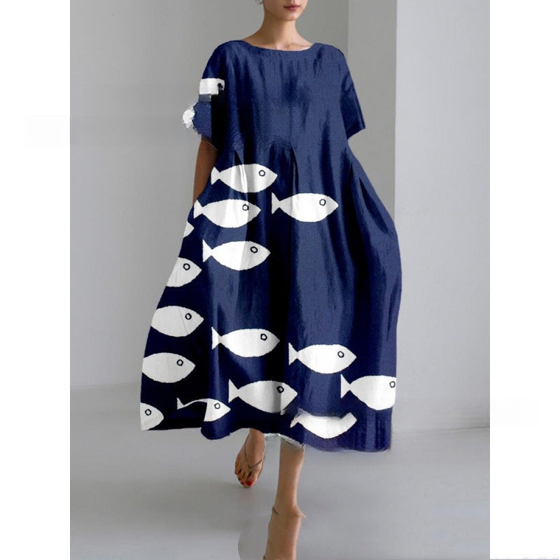 Springsummer Stylish Loose-fitting Casual Short-sleeve Dress