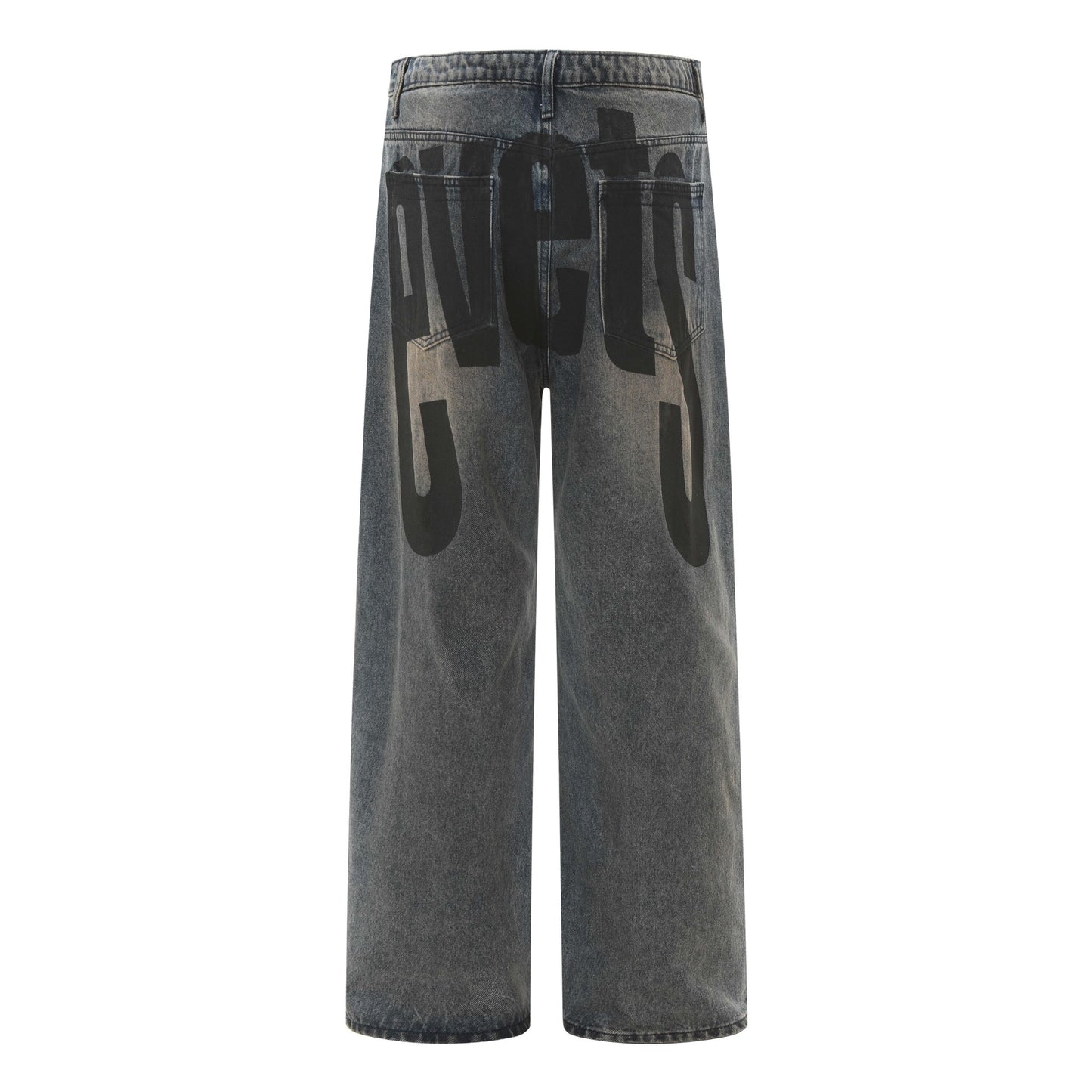High Street American Washed Distressed Letters Printed Jeans For Men And Women