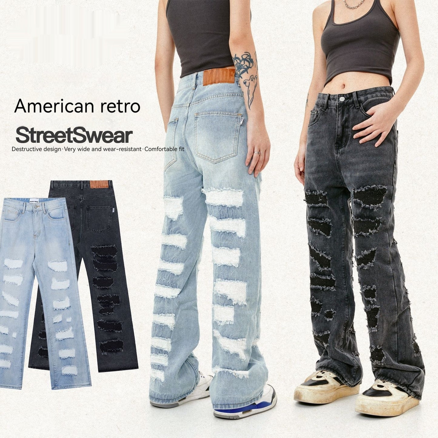 Street Mænds Tøj Vasket Slidt Kattehår Fritidsbukser Ødelagt Kvast Lige Jeans