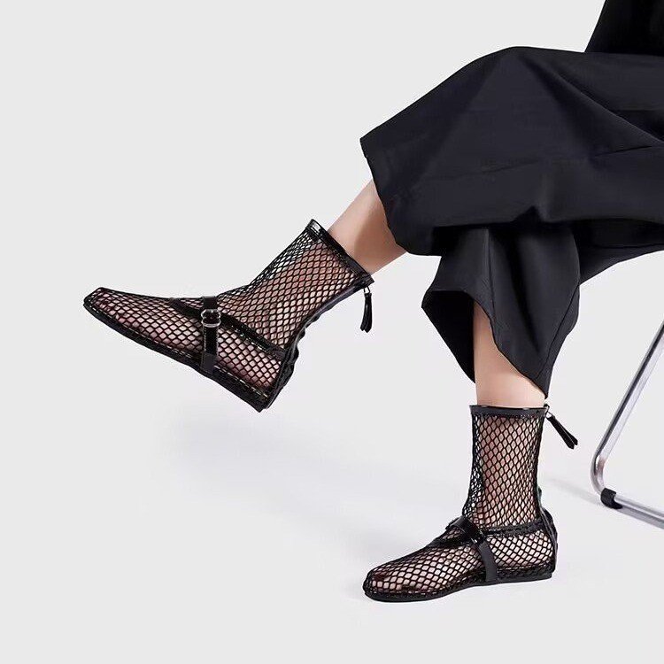 Metal Buckle With Back Zipper Ballet Women's Shoes High Top Fashion Shoes